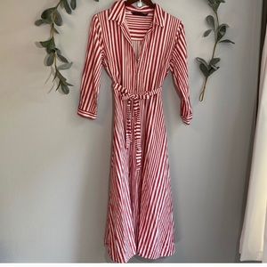 Zara white and red striped midi dress